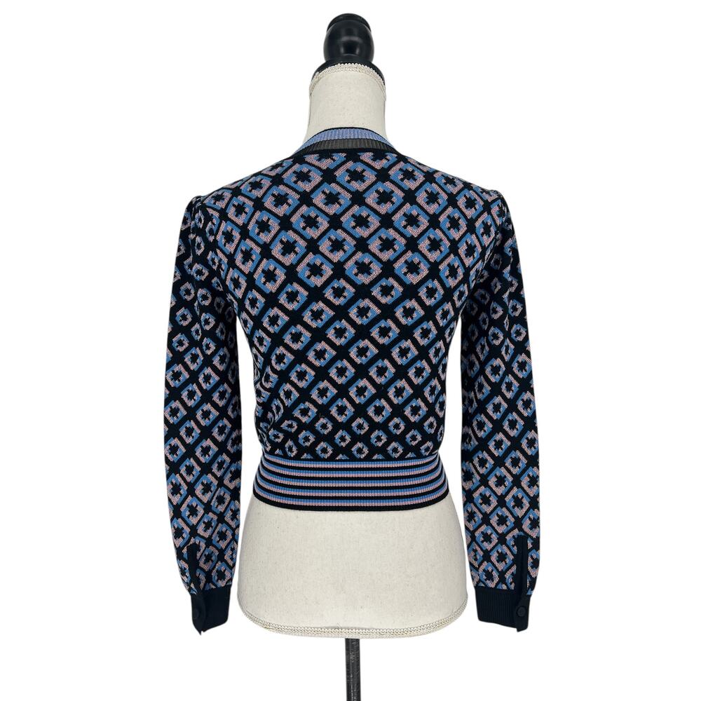 Diane von Furstenberg Merino Wool Blend Cropped Metallic Printed Sweater - Picture 11 of 13